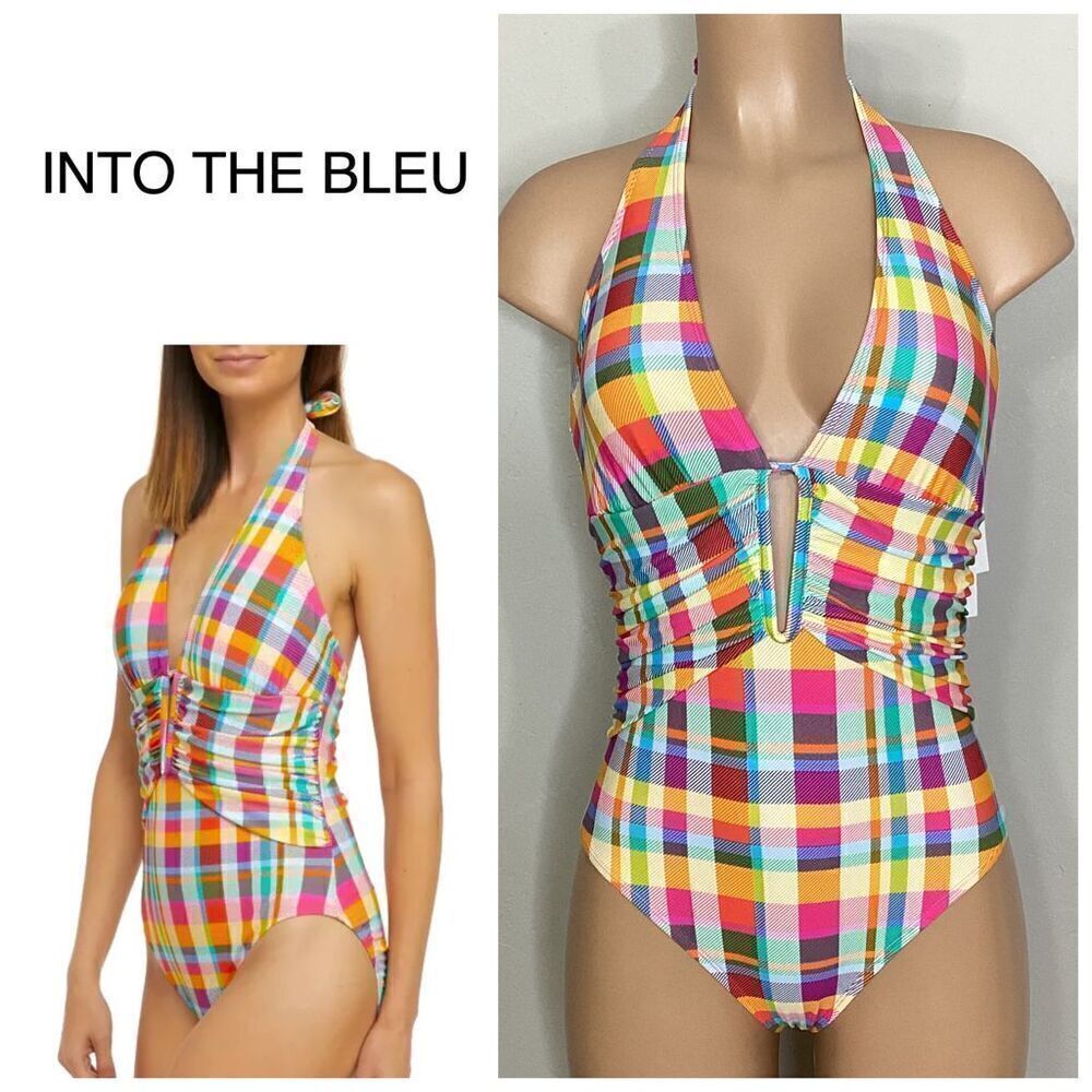 New. Plunge neck plaid swimsuit. Size 6. Regularly $89
